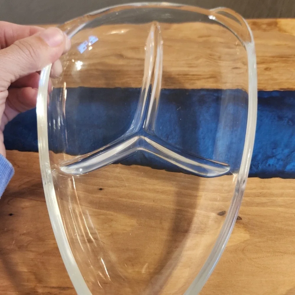 Vintage Mid-Century Modern Boomerang Divided Serving Relish Glass Dish Clear